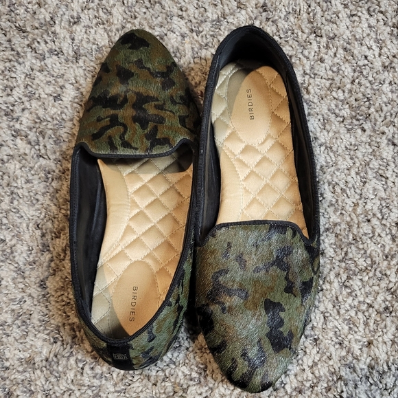 Birdies The Blackbird Half Calf Hair Green Black Camo Loafer Slip On Flat Size 8 - Picture 5 of 9